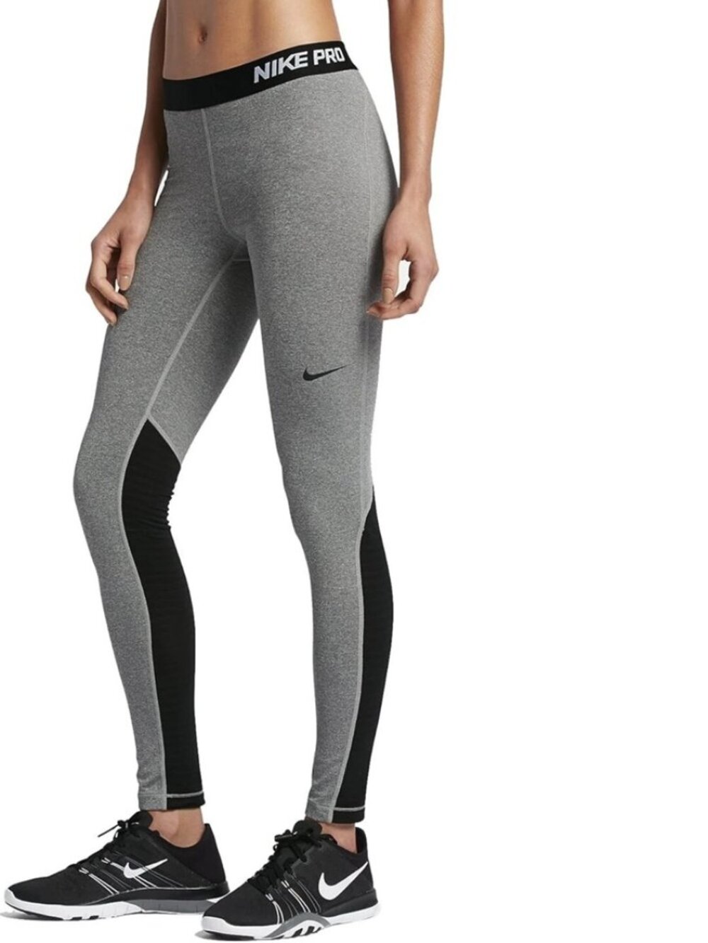 Nike Pro Women's Dri-fit Warm Training Grey w/ Black Tight Fit Mid-Rise Leggings